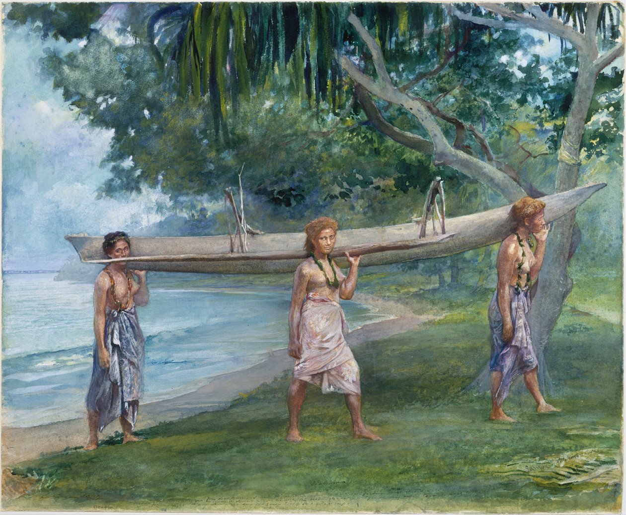 Ragazze che trasportano una canoa, Vaiala nelle Samoa da John La Farge or Lafarge