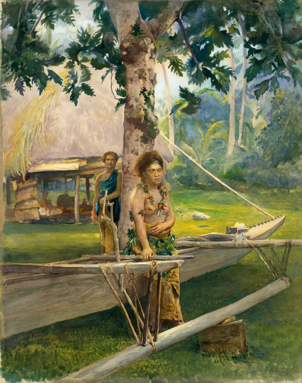 Ritratto di Faase, la Taupo, o Vergine Ufficiale, della Baia di Fagaloa, e della sua Duenna, Samoa da John La Farge or Lafarge