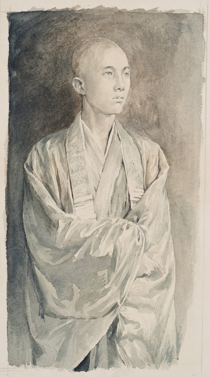 Ritratto di un sacerdote al Tempio di Lyemitsu, Nikko, c.1888 (lavaggio seppia su carta) da John La Farge or Lafarge