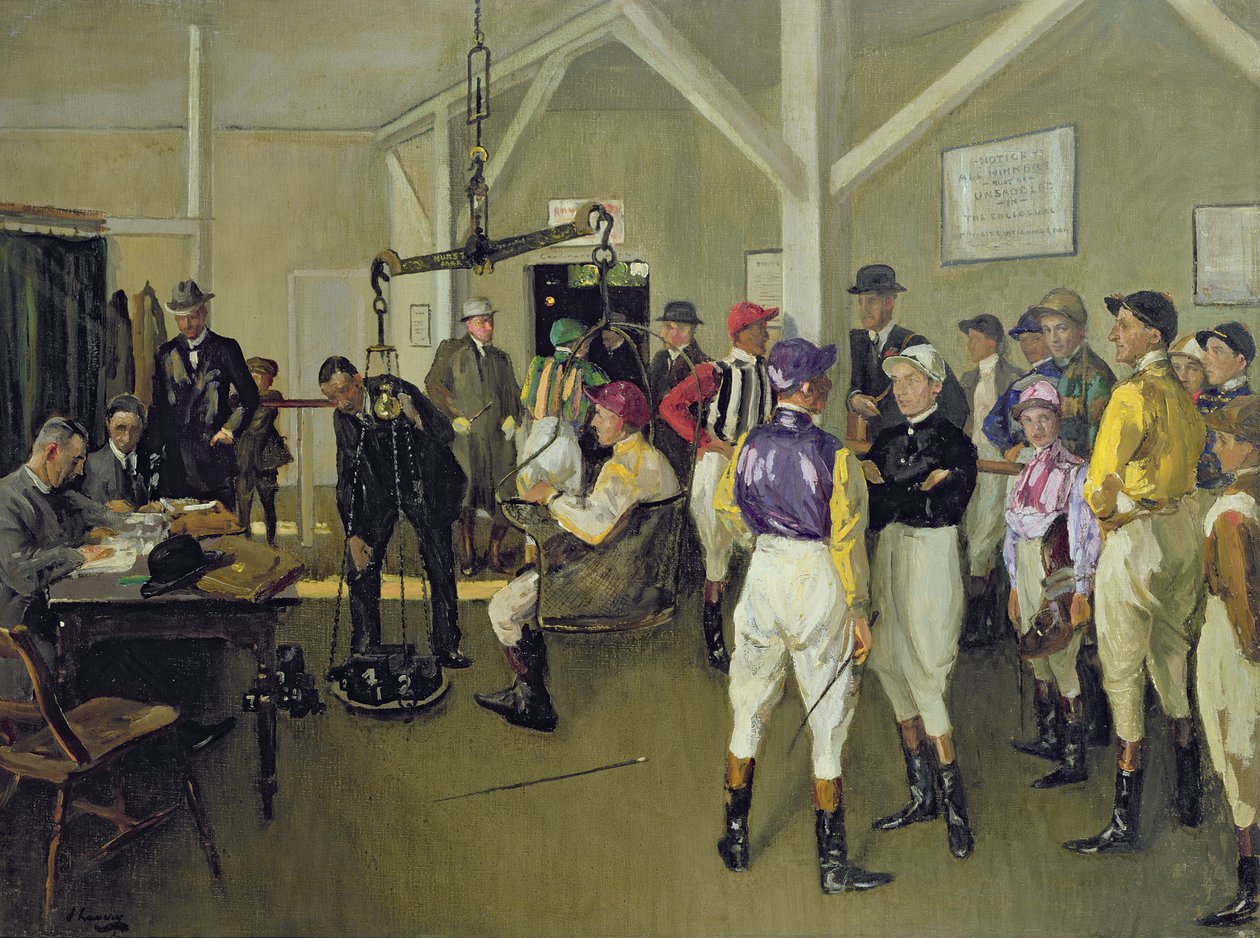La sala delle pesate, Hurst Park da John Lavery