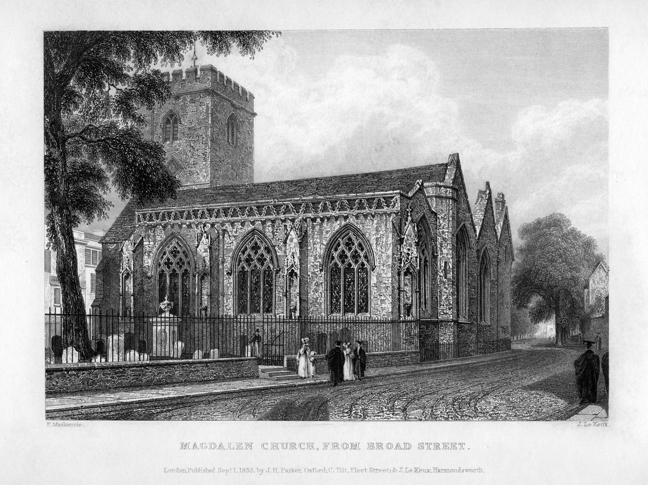 Chiesa di Magdalen, da Broad Street, Oxford, 1833 da John Le Keux