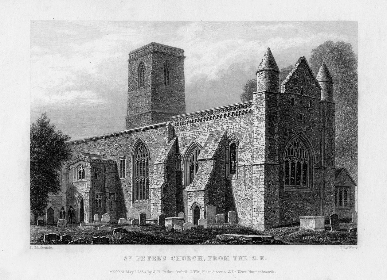 Chiesa di San Pietro, da sud-est, Oxford da John Le Keux