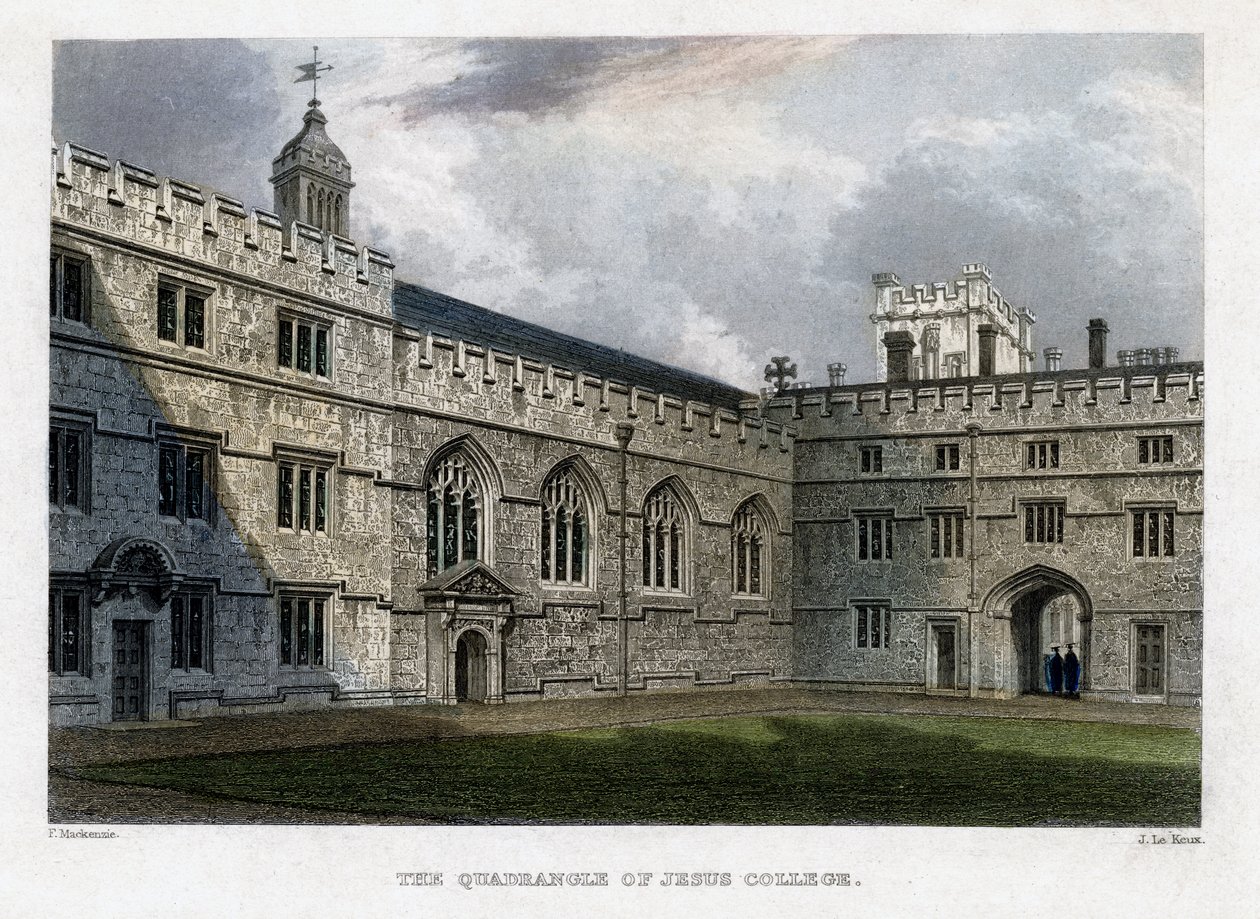 Il quadrilatero del Jesus College, Università di Oxford, c1830s da John Le Keux