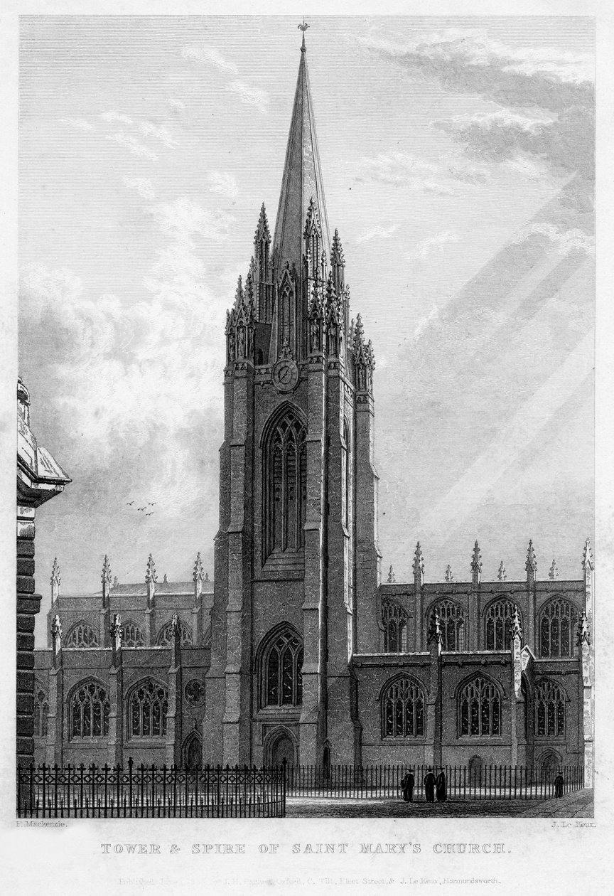 Torre e guglia della Chiesa di Santa Maria, Oxford da John Le Keux