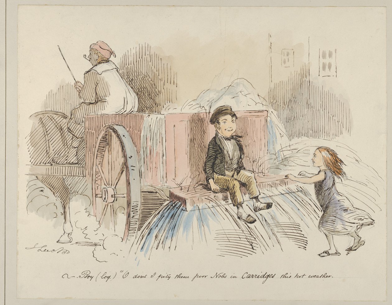Ragazzo (colloq.): Oh, come compatisco quei poveri nobili in carrozza con questo caldo da John Leech