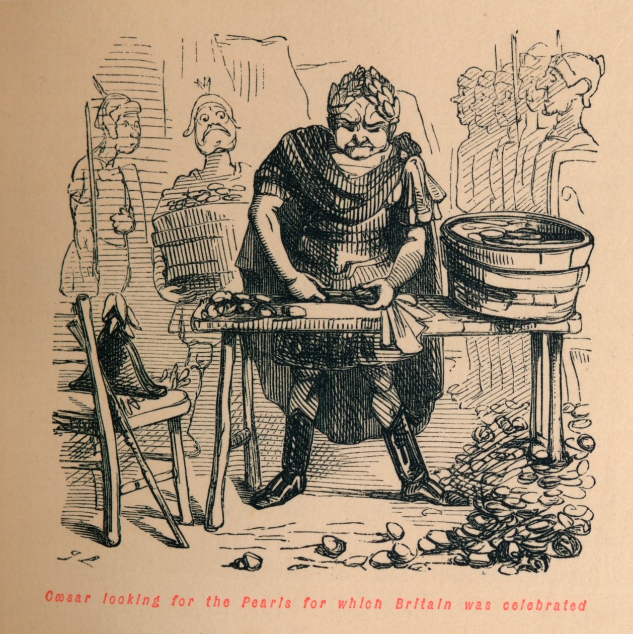Cesare alla ricerca delle perle per cui la Britannia era famosa, c1860 da John Leech