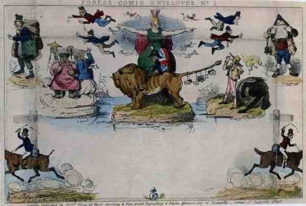 Caricatura della busta Mulready, pub. da Messrs Fores da John Leech