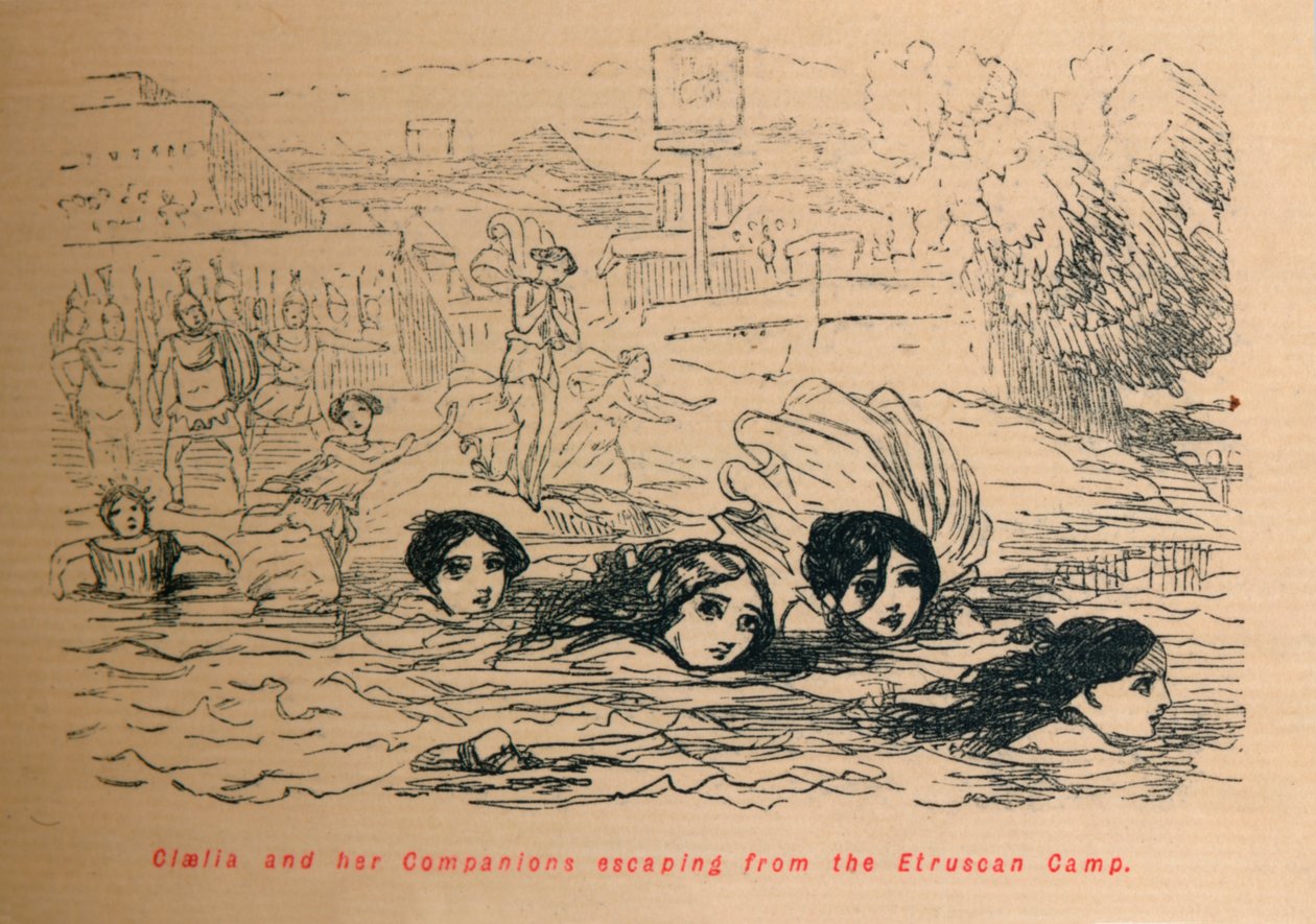 Clelia e le sue compagne che fuggono dal campo etrusco da John Leech