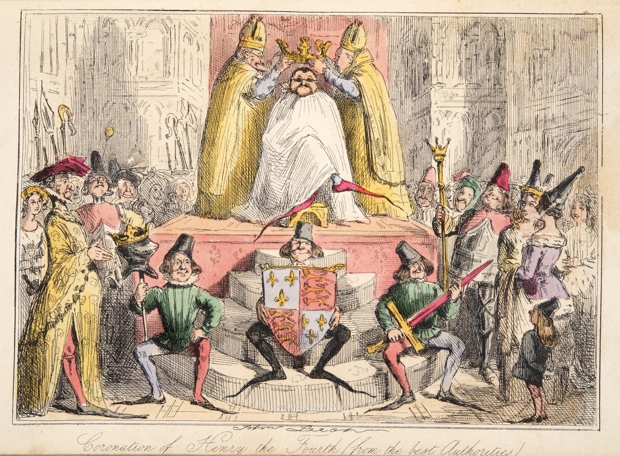Incoronazione di Enrico IV (dalle migliori autorità), da The Comic History of England, pub. 1864 da John Leech