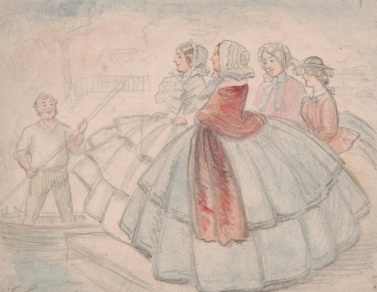 Crinoline presso il fiume da John Leech