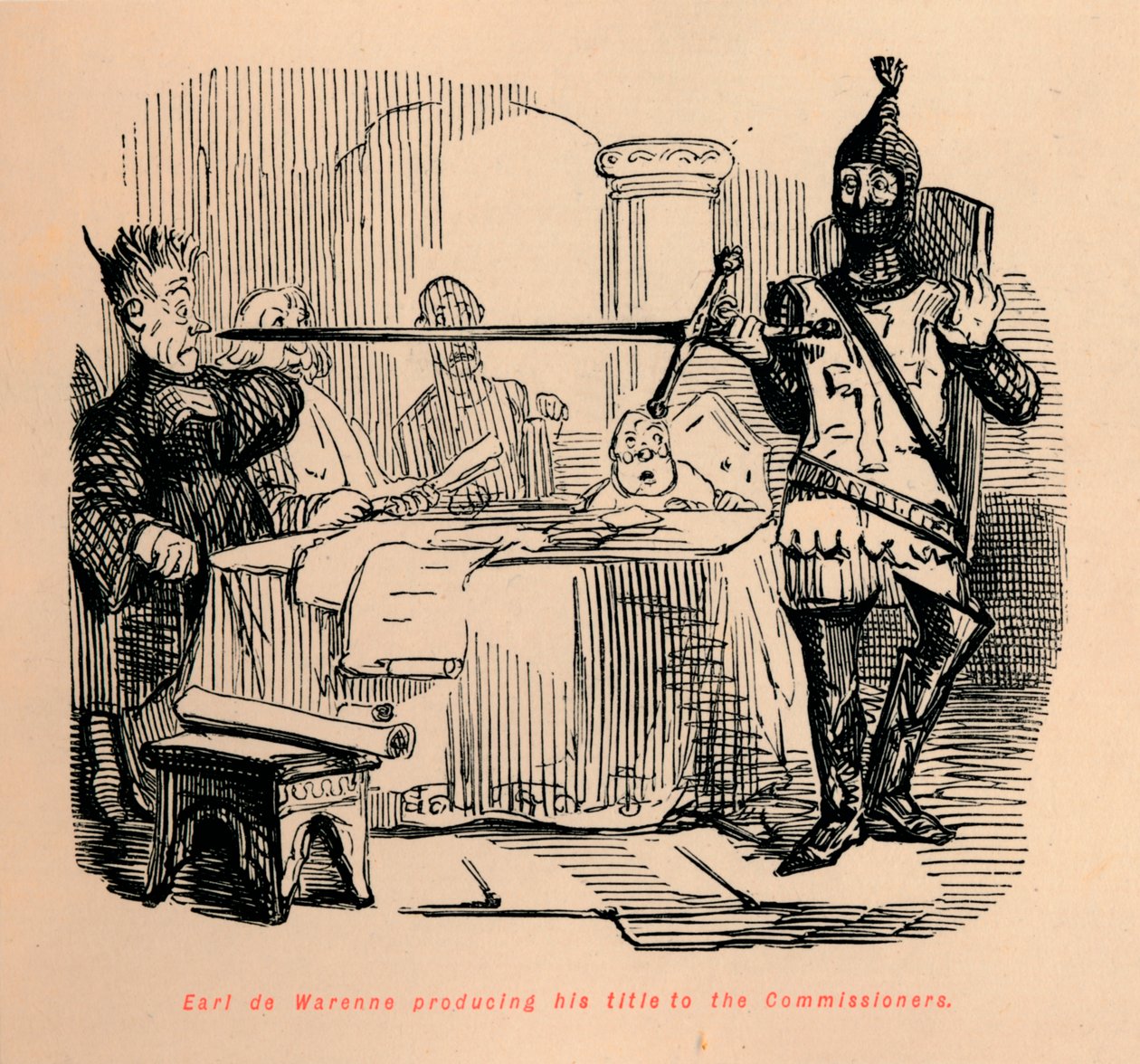 Il conte de Warenne che produce il suo titolo ai commissari da John Leech