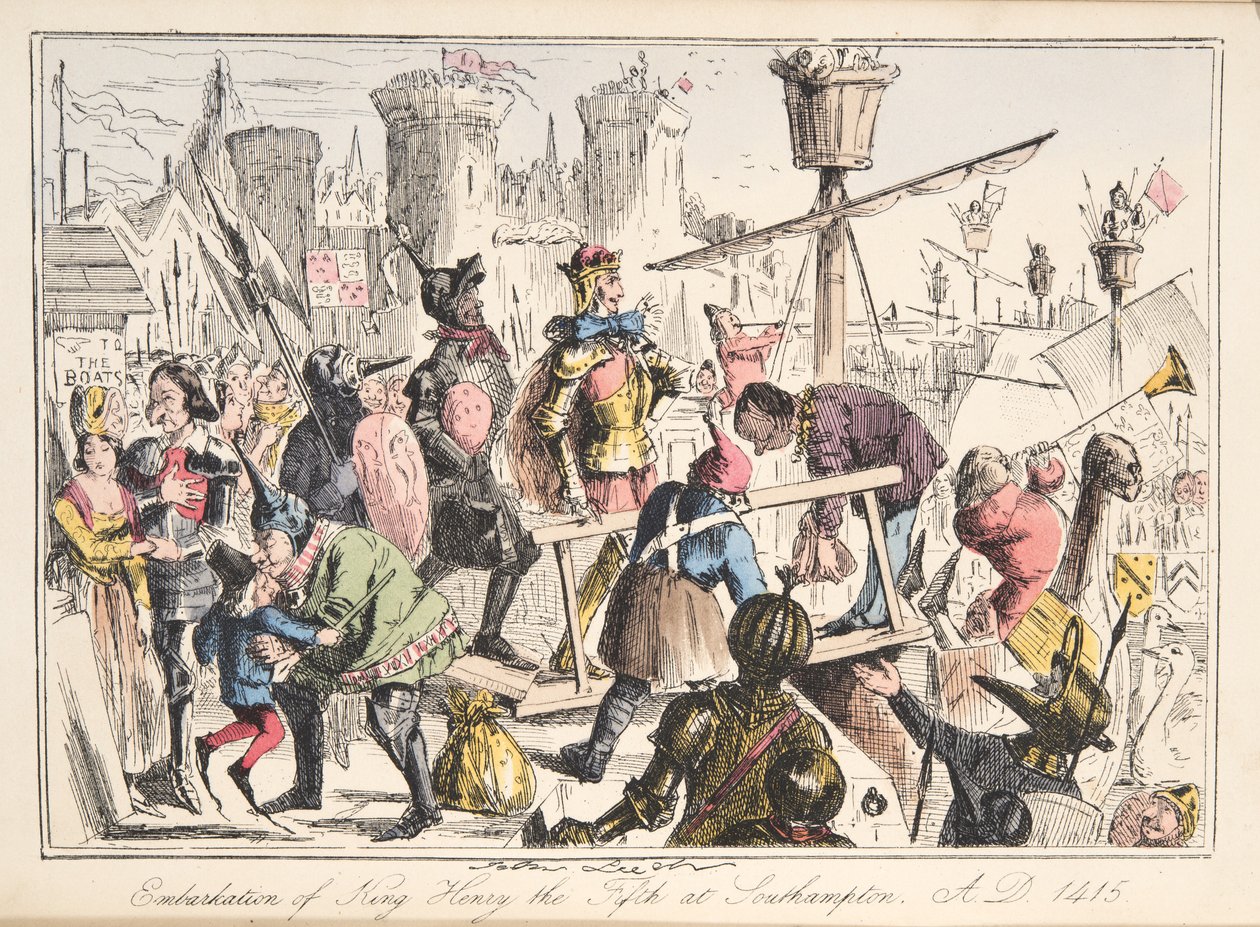 Imbarco di Enrico V a Southampton, AD 1415, da The Comic History of England, pub. 1864 da John Leech