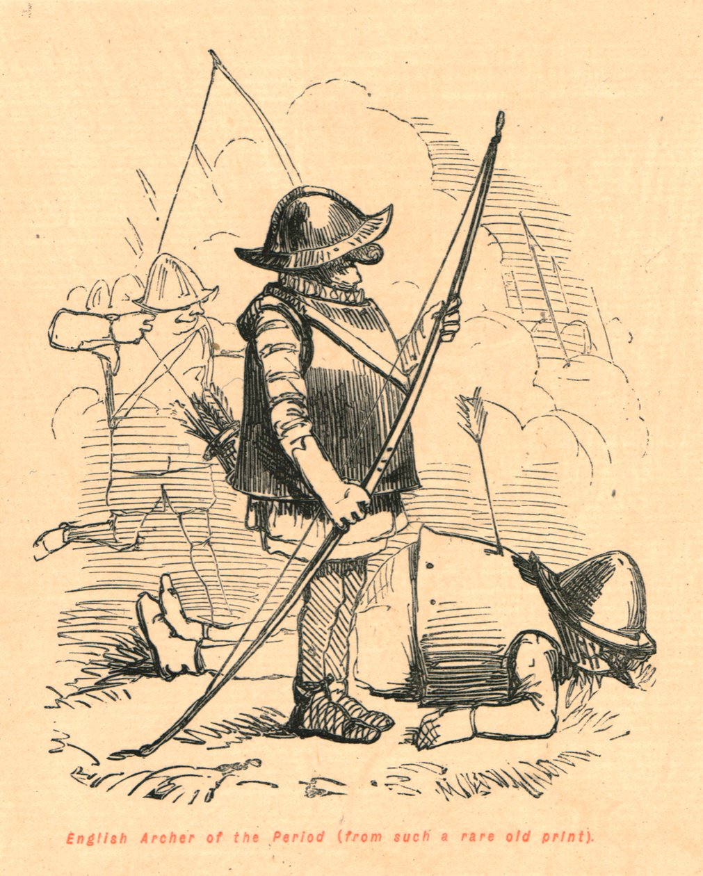 Arciere inglese del periodo da una rara vecchia stampa, 1897 da John Leech