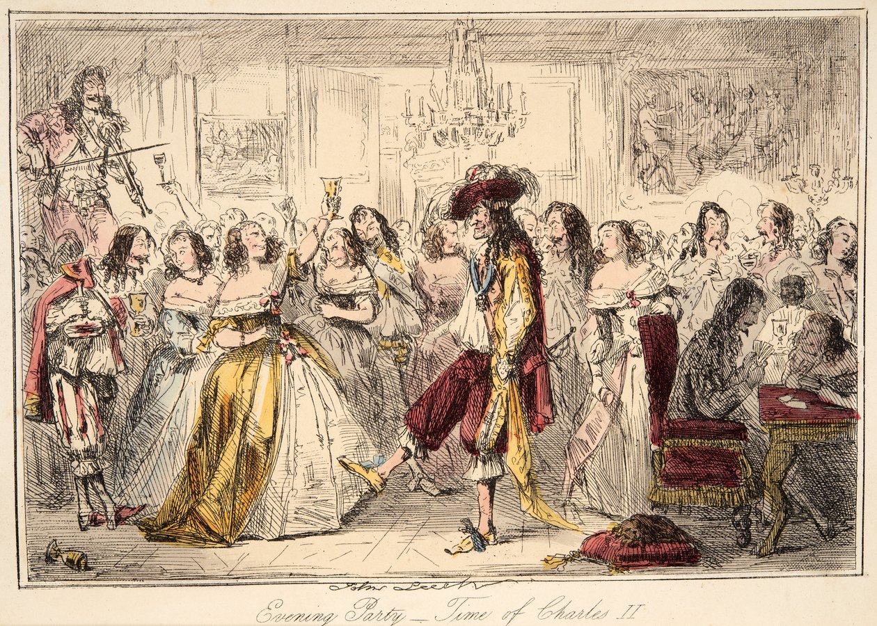 Festa serale - Tempo di Carlo II, da The Comic History of England, pub. 1864 da John Leech