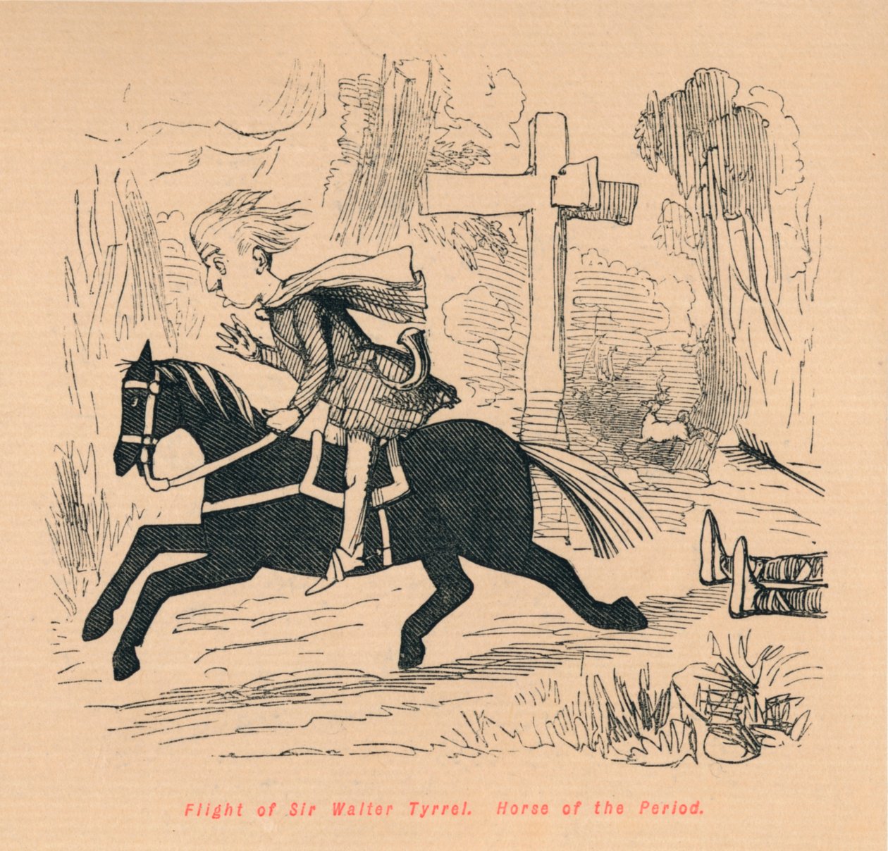 Fuga di Sir Walter Tyrrel. Cavallo del periodo, c1860, c1860 da John Leech