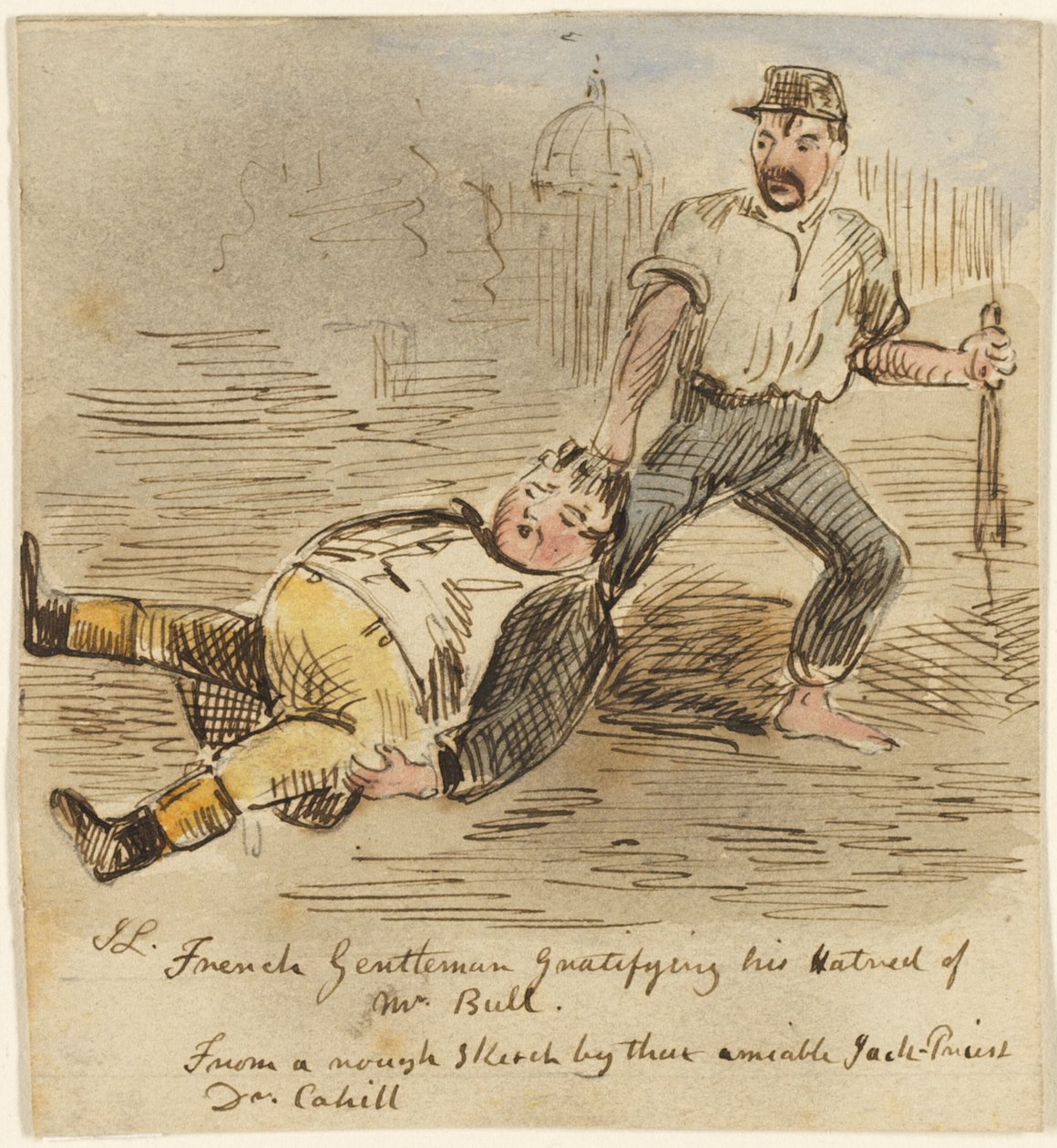 Gentiluomo francese che soddisfa il suo odio per Mr. Bull da John Leech