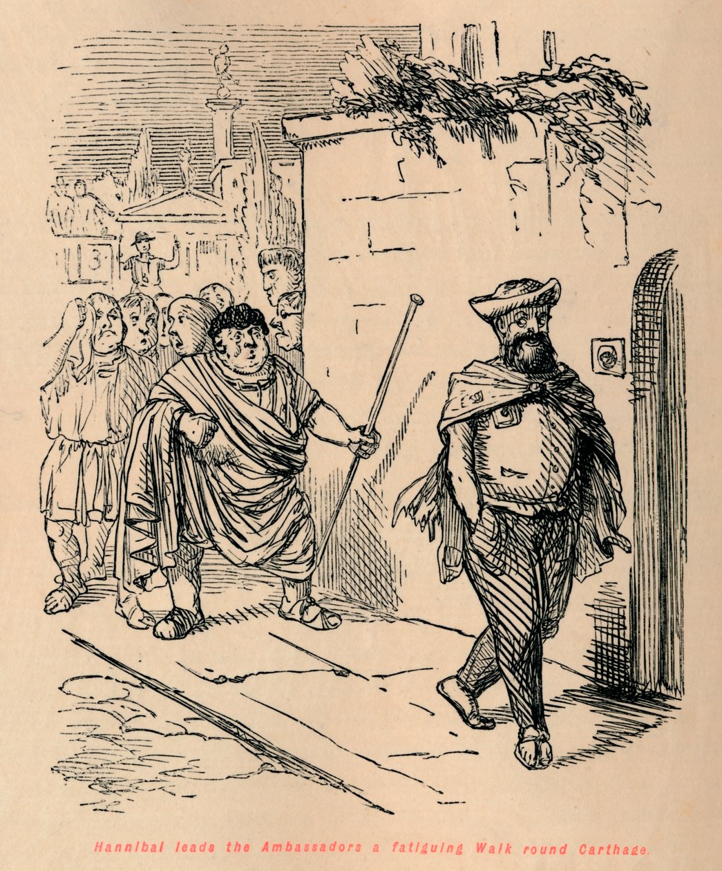 Annibale conduce gli Ambasciatori in una faticosa Passeggiata intorno a Cartagine da John Leech
