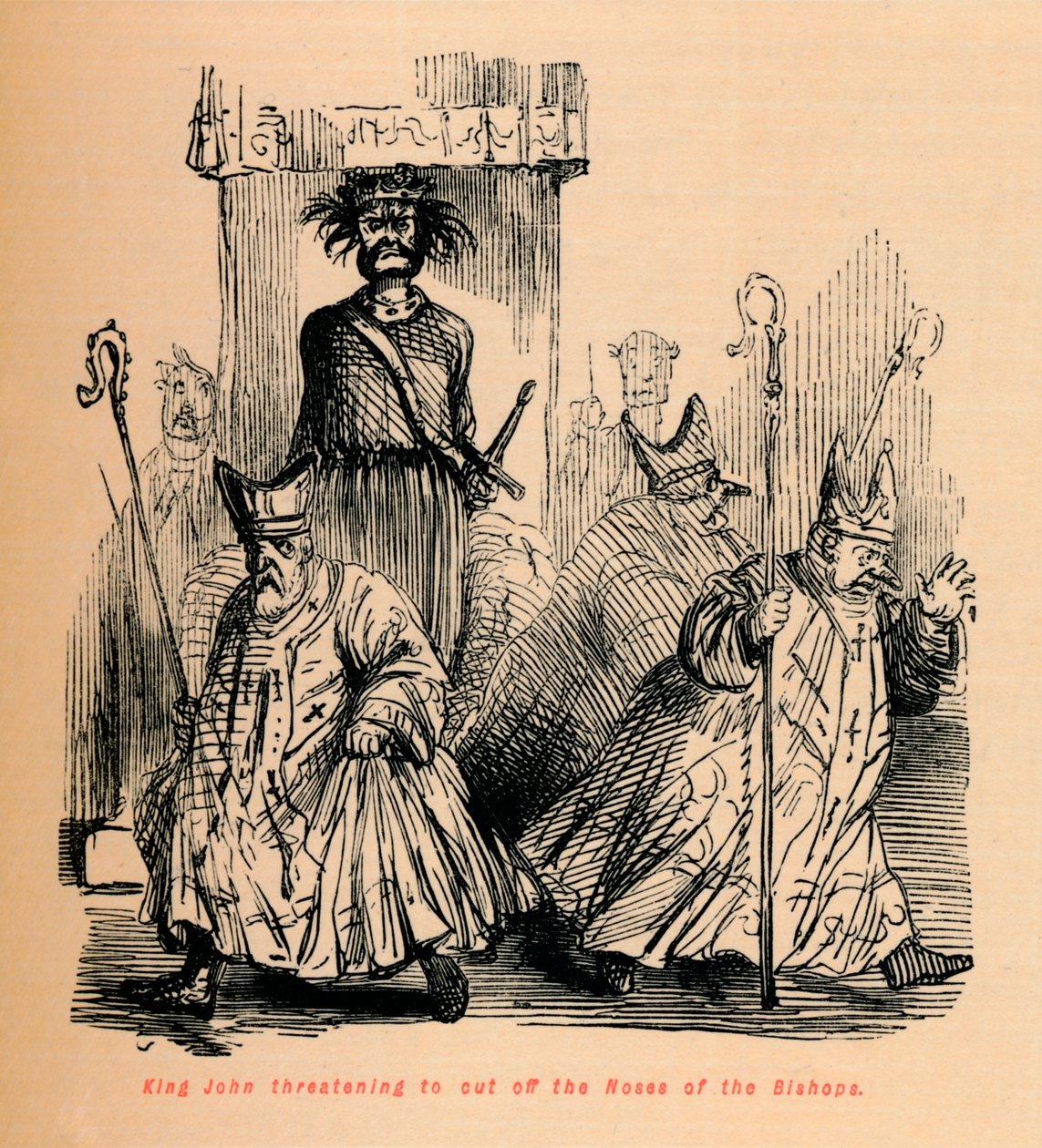 Re Giovanni minaccia di tagliare i nasi dei vescovi, c1860 da John Leech