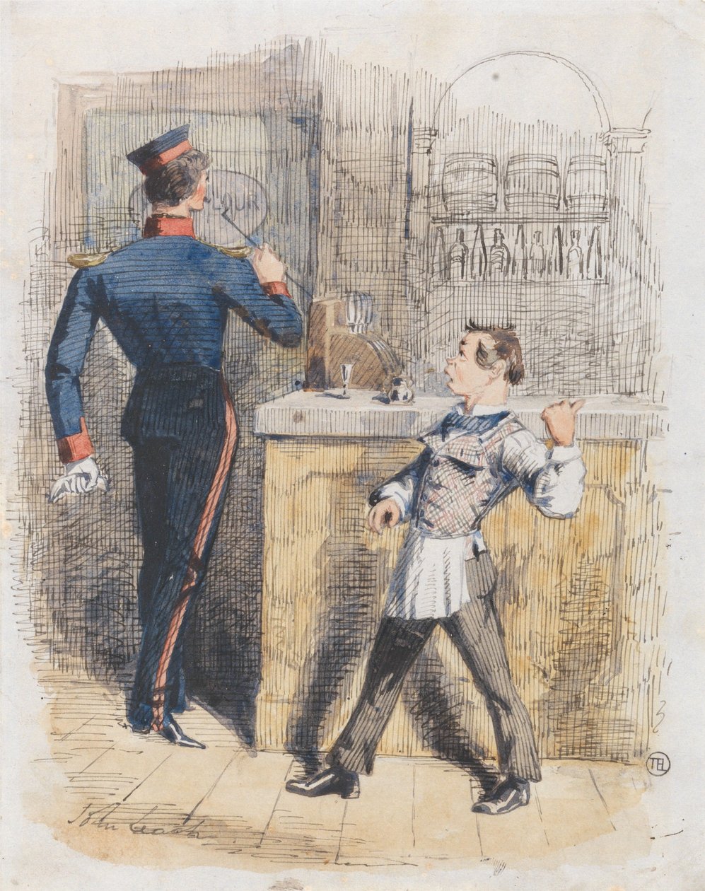Pot Valiant: scena in una taverna da John Leech