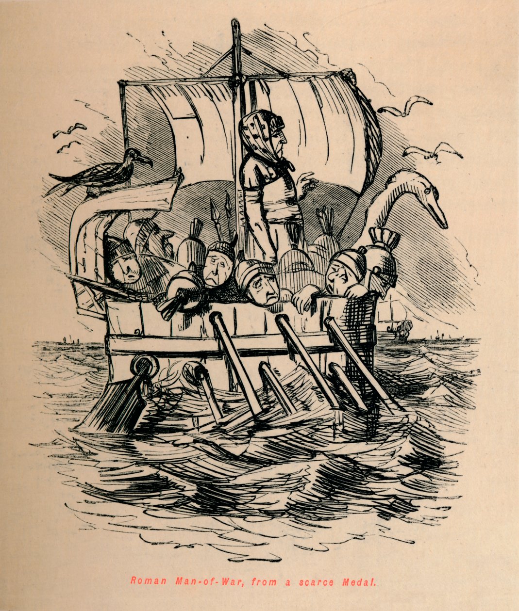 Nave da guerra romana, da una medaglia rara, 1852 da John Leech