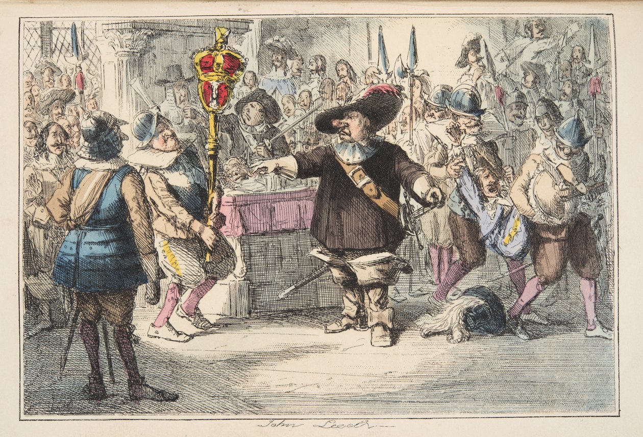 Porta via quel gingillo, Cromwell scioglie il Lungo Parlamento, da The Comic History of England, pub. 1864 da John Leech