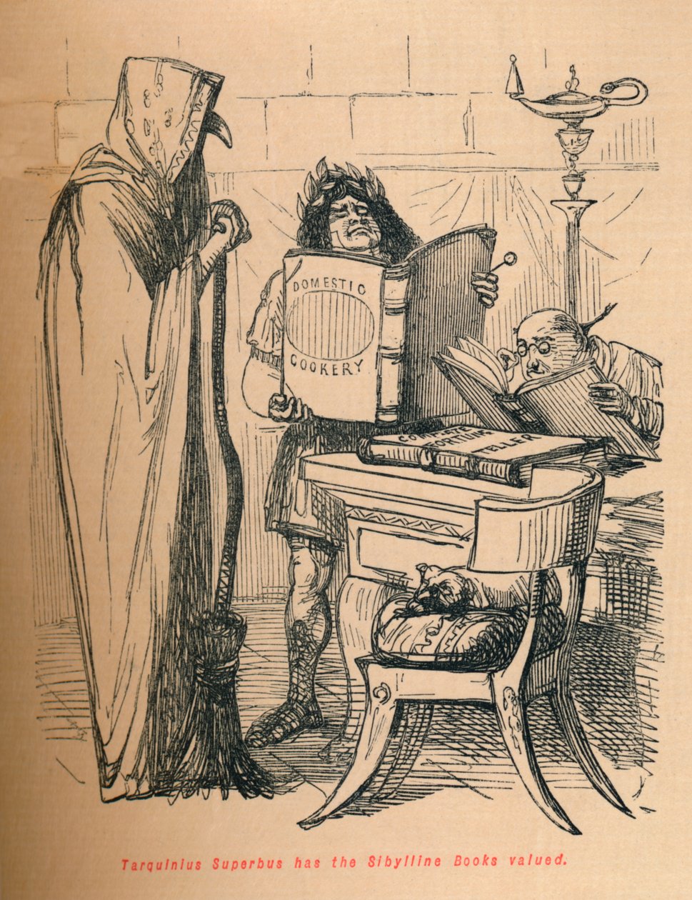 Tarquinio il Superbo fa valutare i Libri Sibillini, 1852 da John Leech