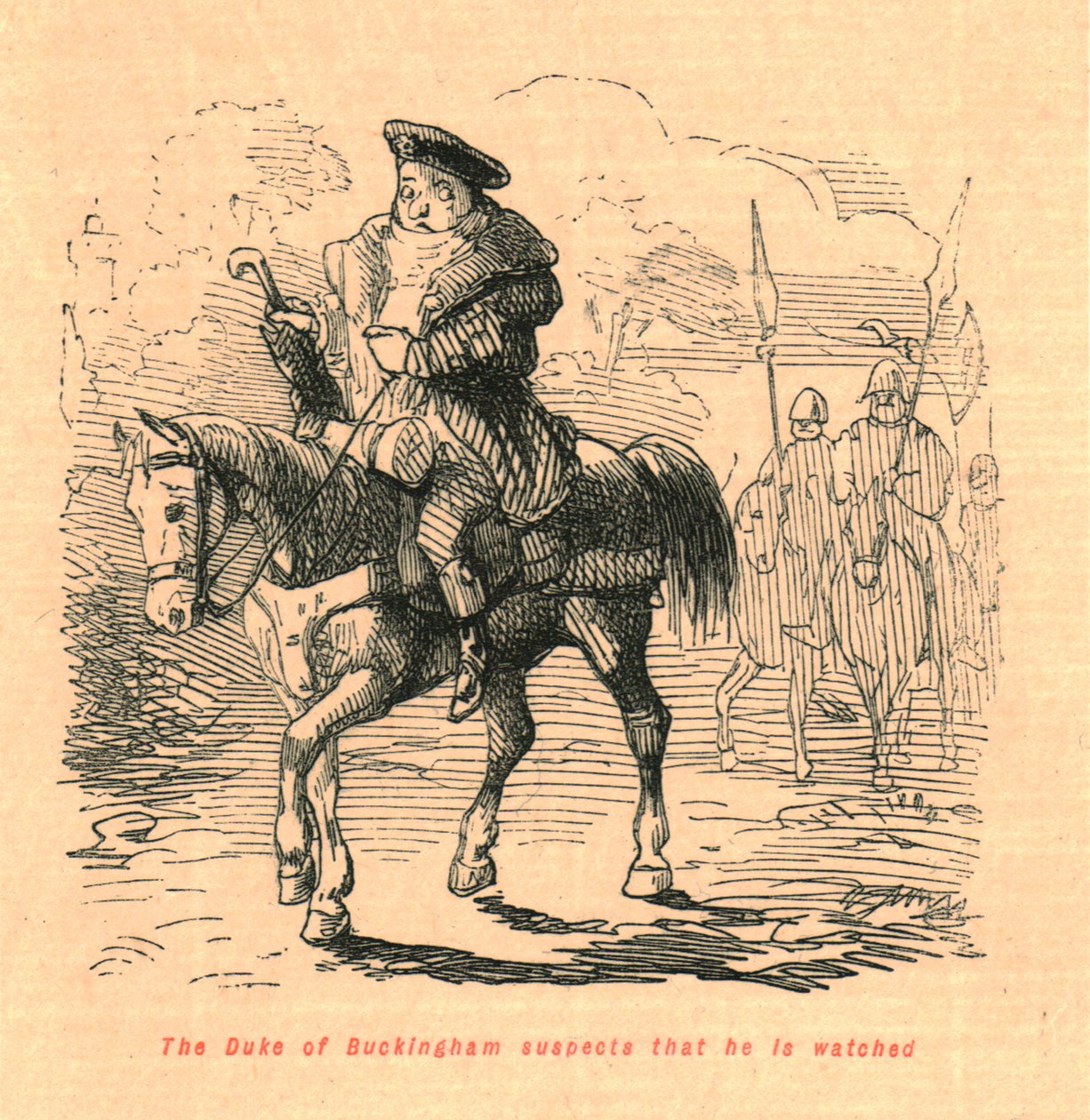 Il Duca di Buckingham sospetta di essere osservato, 1897 da John Leech