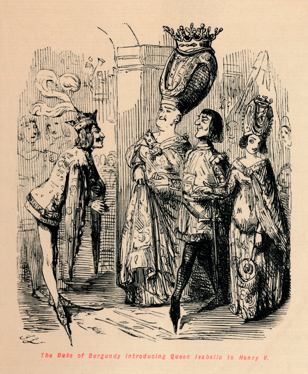 Il Duca di Borgogna introduce la Regina Isabella a Enrico V, c1860 da John Leech
