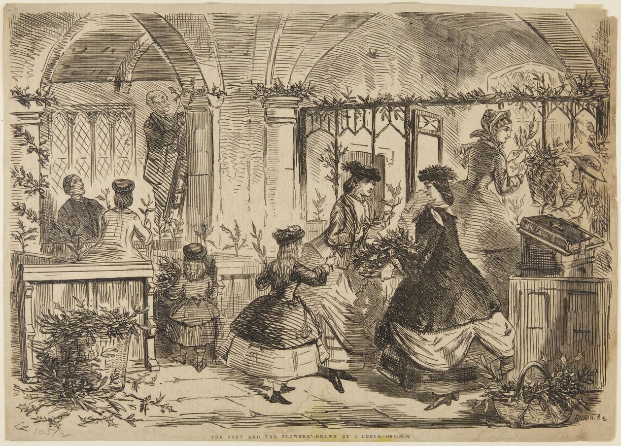 Il fonte battesimale e i fiori da John Leech