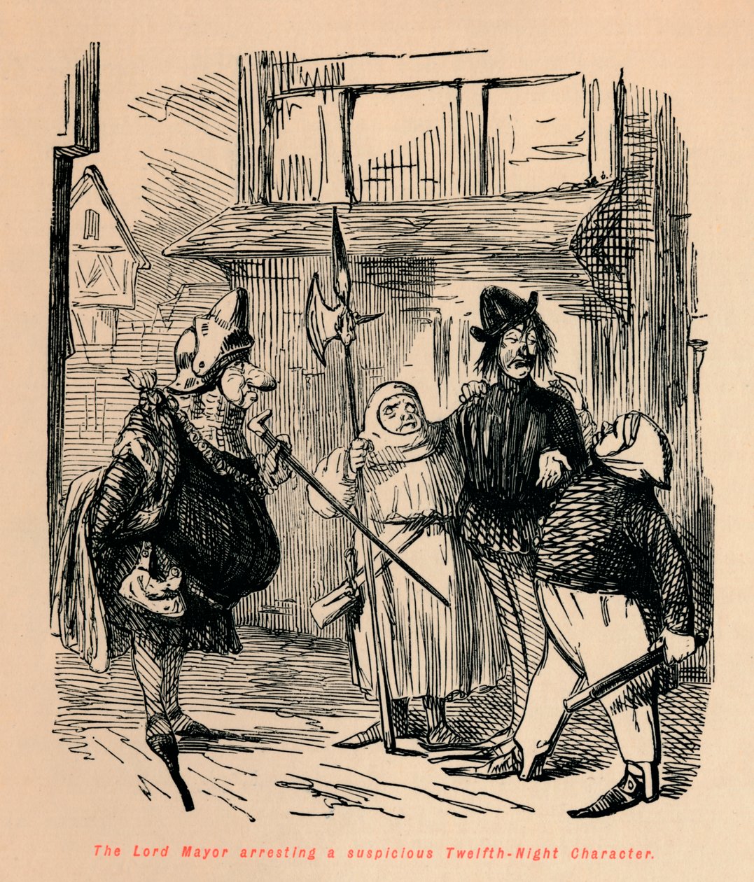 Il sindaco arresta un personaggio sospetto della Dodicesima Notte, c. 1860 da John Leech