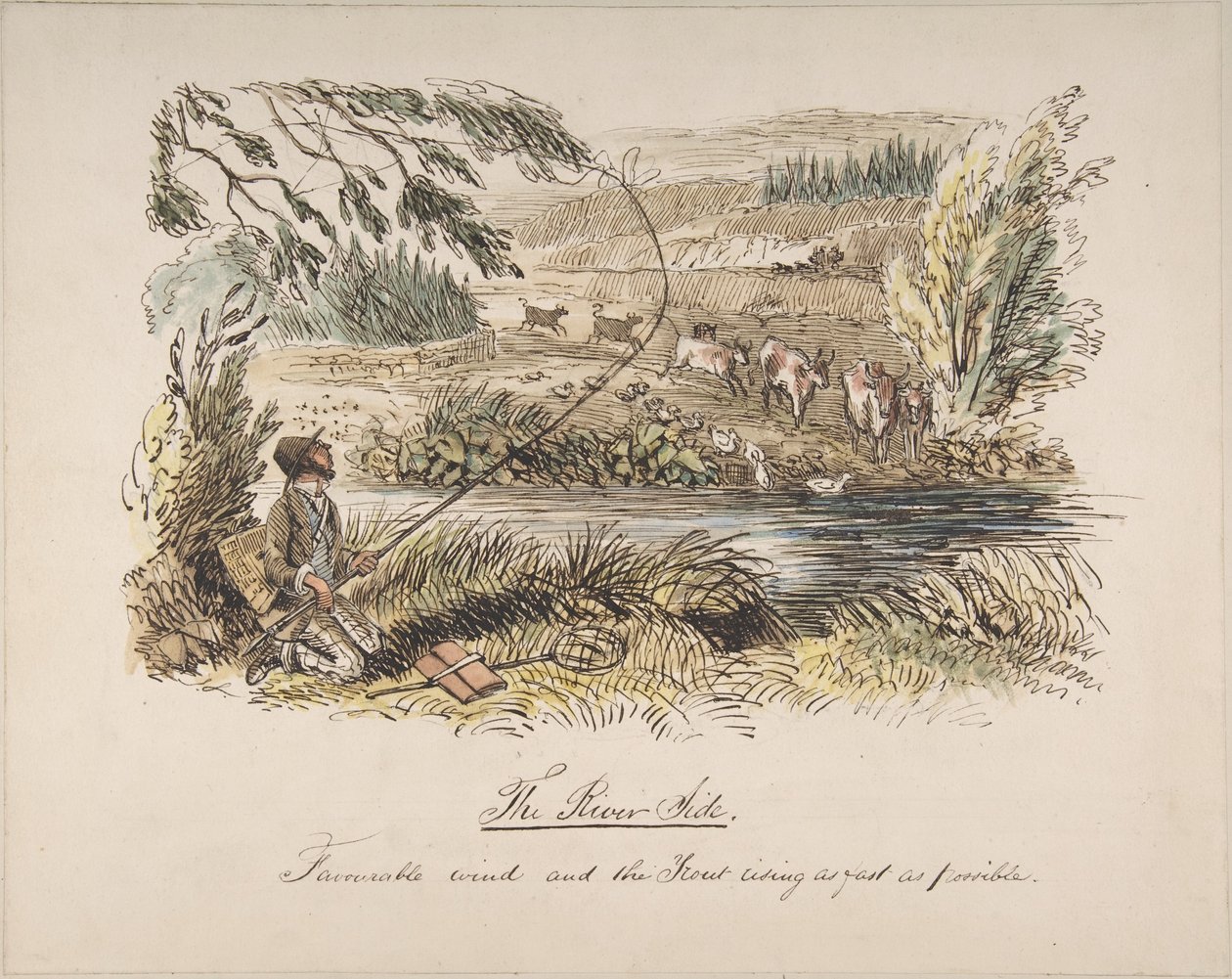 «La riva del fiume, vento favorevole e la trota che abbocca il più rapidamente possibile» da John Leech