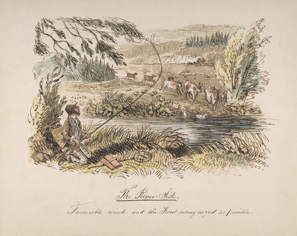 Il Riverside, vento favorevole e la trota che sale il più velocemente possibile, 1830-64 da John Leech