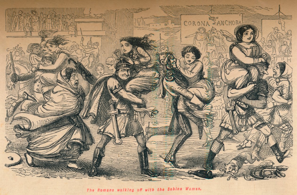 I Romani che portano via le donne Sabine, 1852 da John Leech