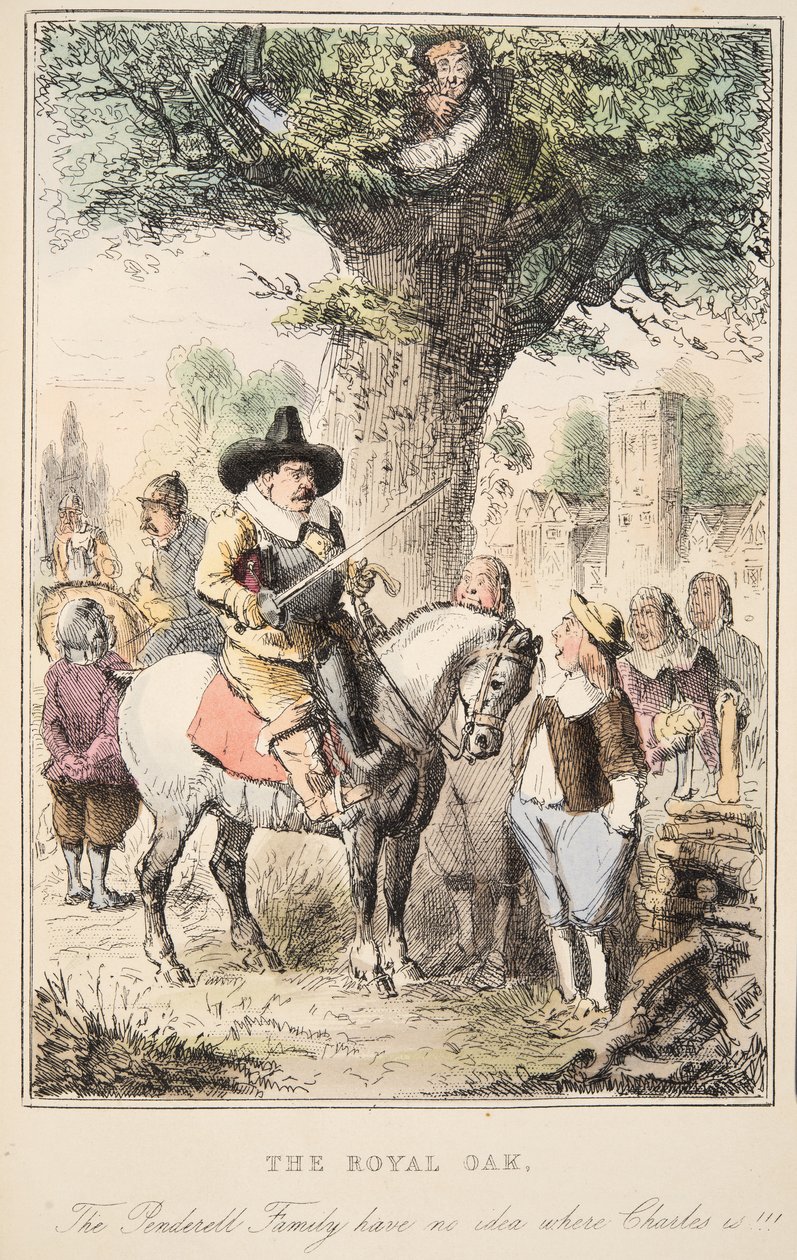 La quercia reale. La famiglia Penderell non ha idea di dove sia Carlo!!!, da The Comic History of England, pub. 1864 da John Leech