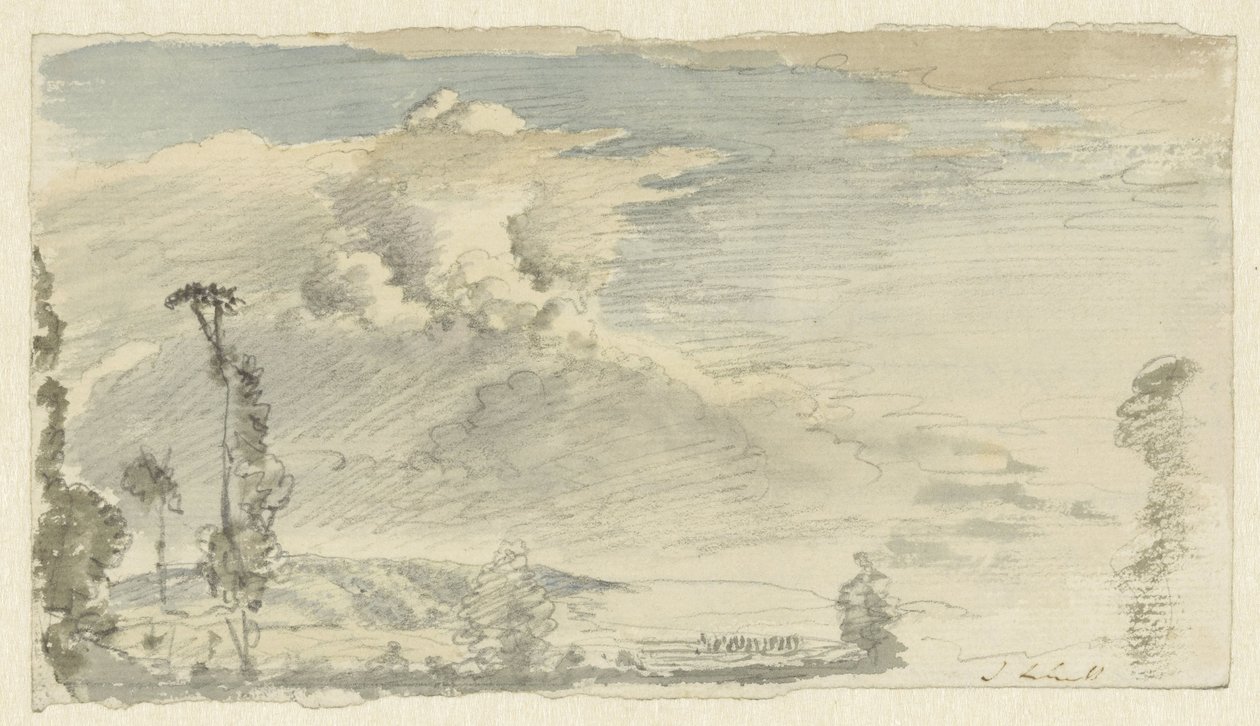 Cielo nuvoloso sopra un paesaggio collinare da John Linnell (II)