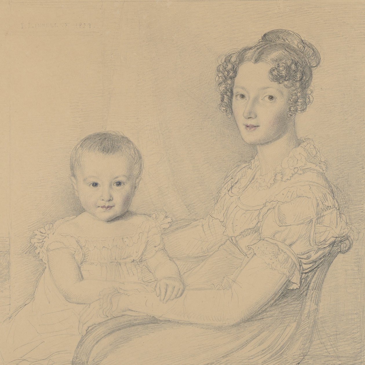 Ritratto di una madre e un bambino, 1823 da John Linnell