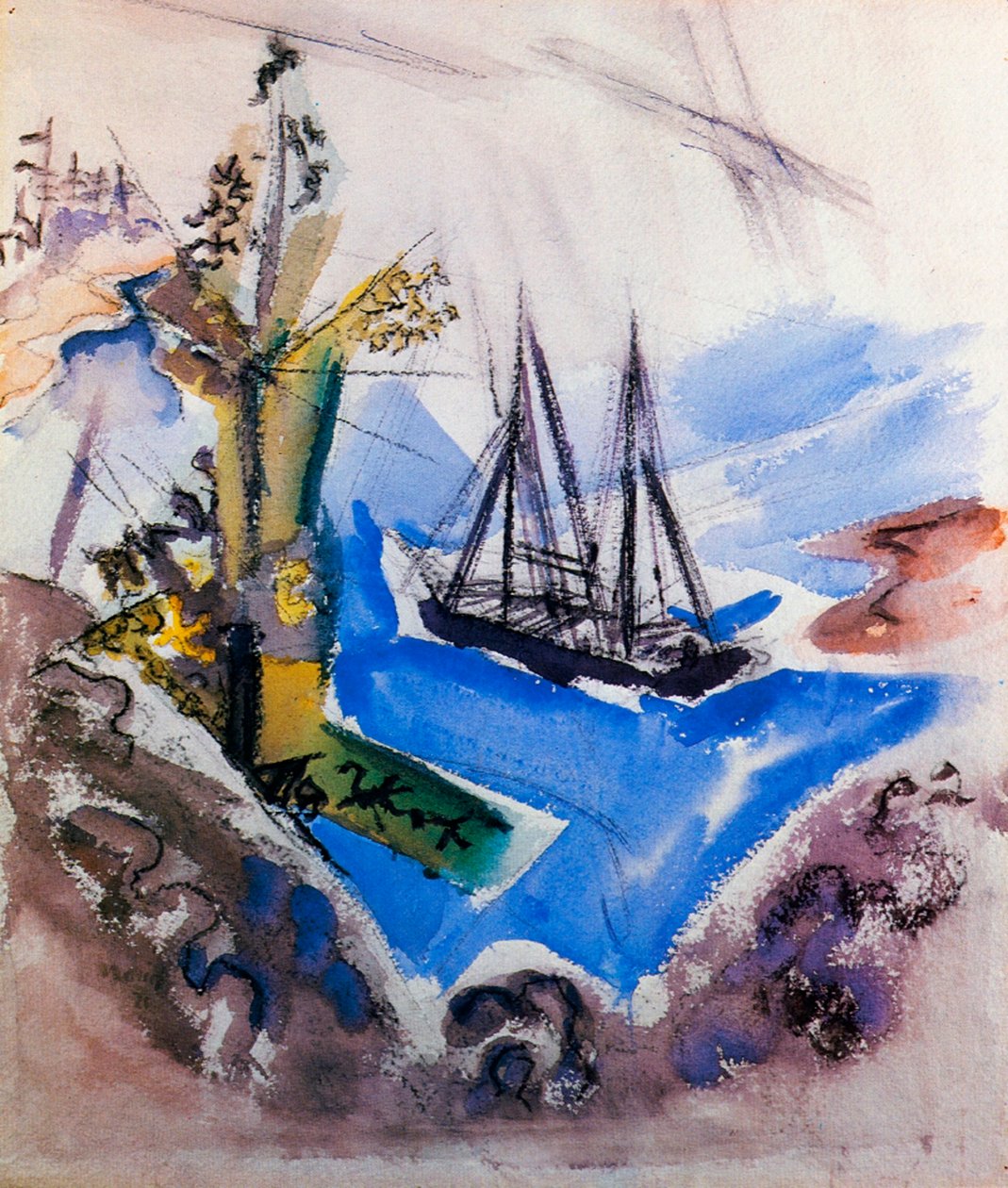 Una goletta e un albero da John Marin