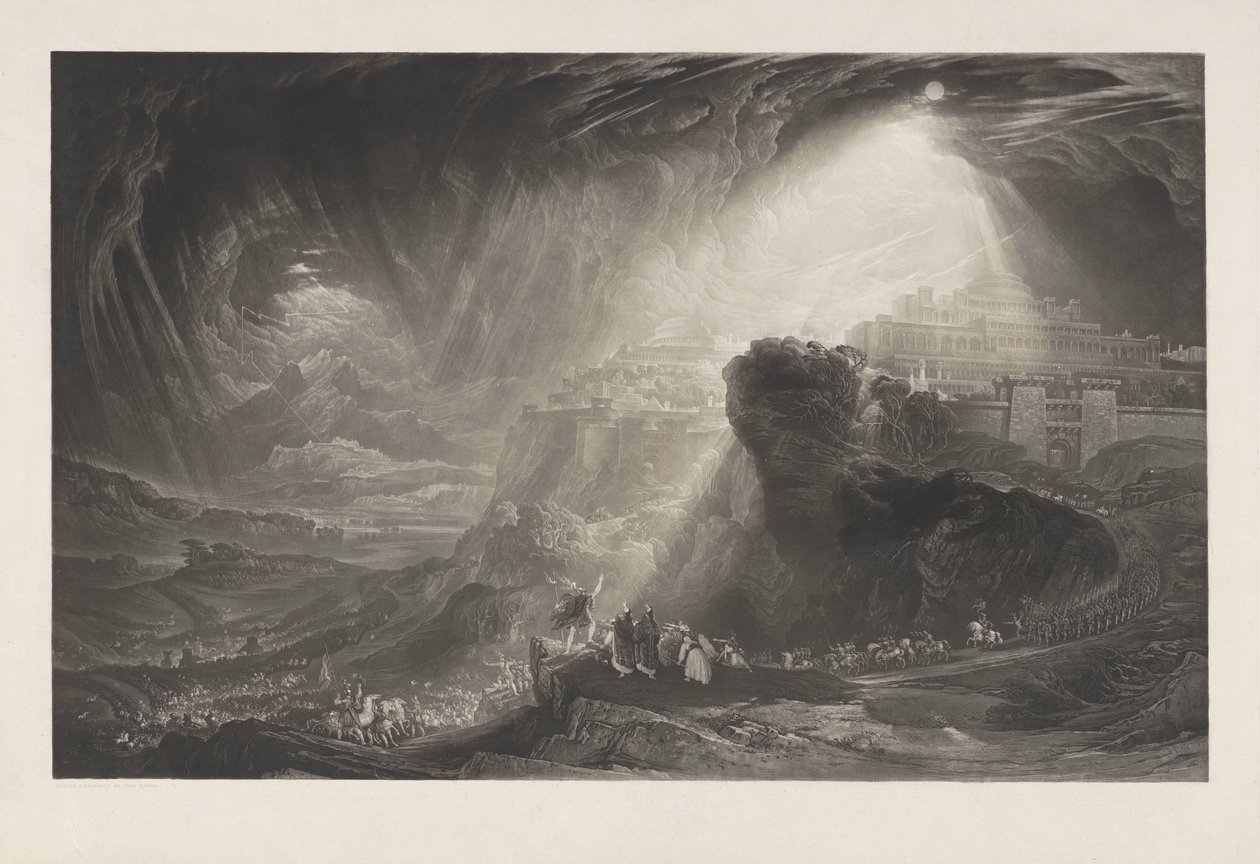 Giosuè ordina al sole di fermarsi, prova prima del testo da John Martin