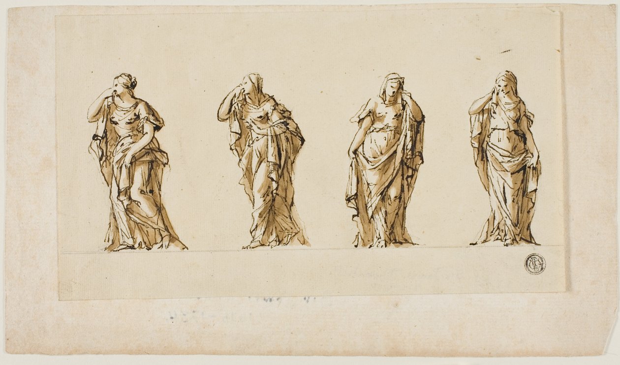 Progetto di monumento funerario: Quattro figure femminili in lutto drappeggiate da John Michael Rysbrack