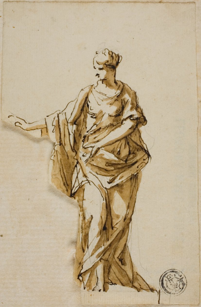 Figura femminile in piedi con braccio destro alzato da John Michael Rysbrack