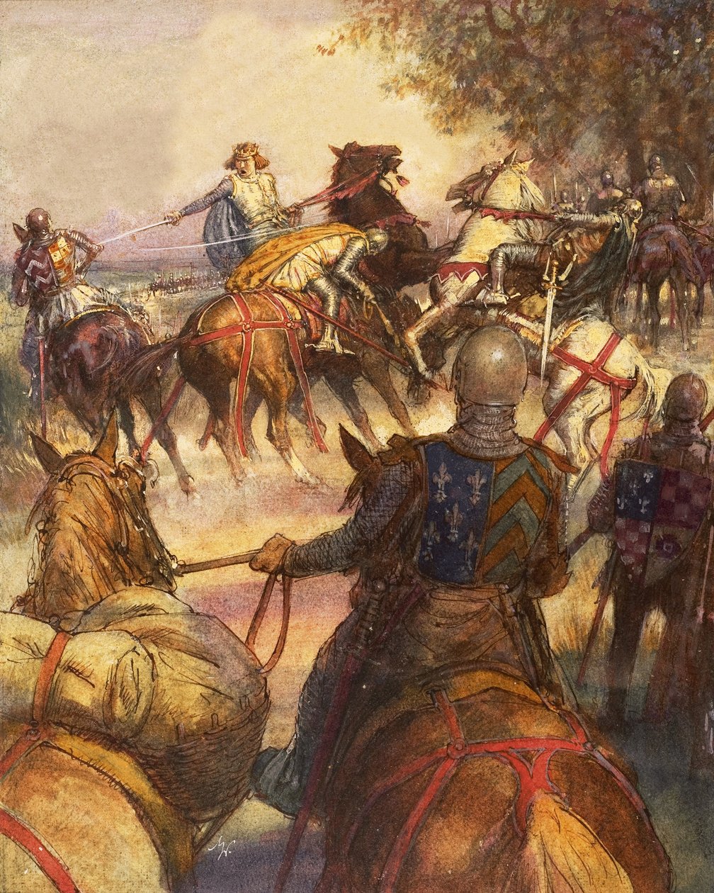 Carlo VI di Francia, completamente impazzito, si lancia con la spada contro i suoi seguaci da John Millar Watt