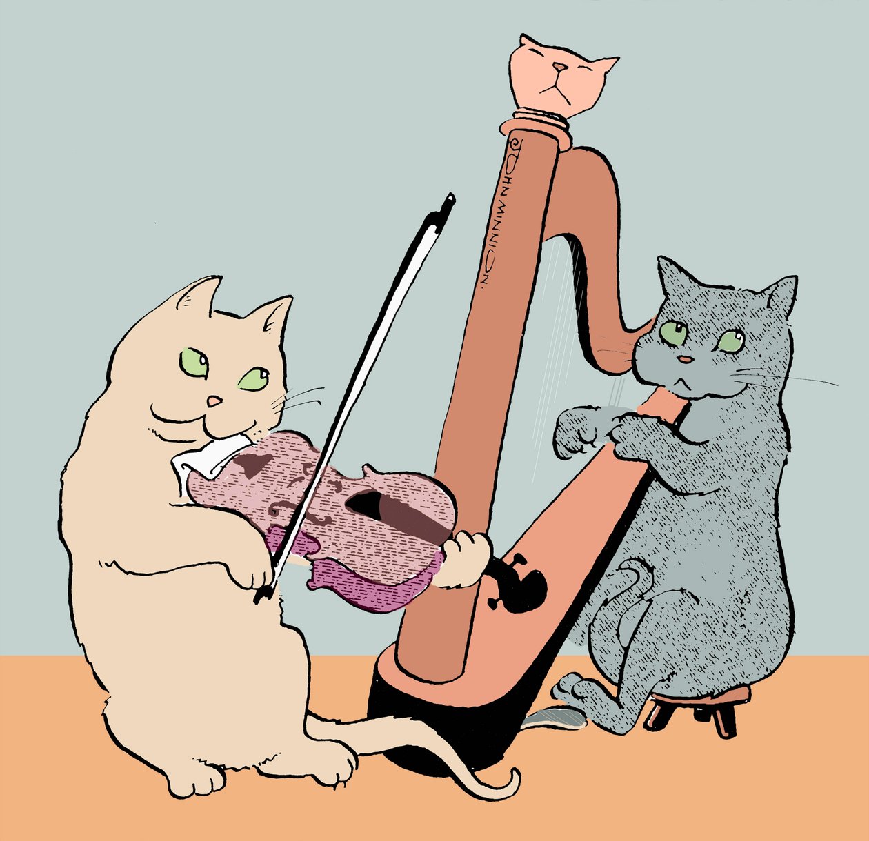 Caricatura di due gatti che suonano l