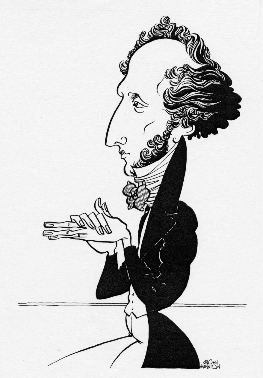 Felix Mendelssohn - Caricatura del compositore tedesco, 3 febbraio 1809 - 4 novembre 1847 da John Minnion