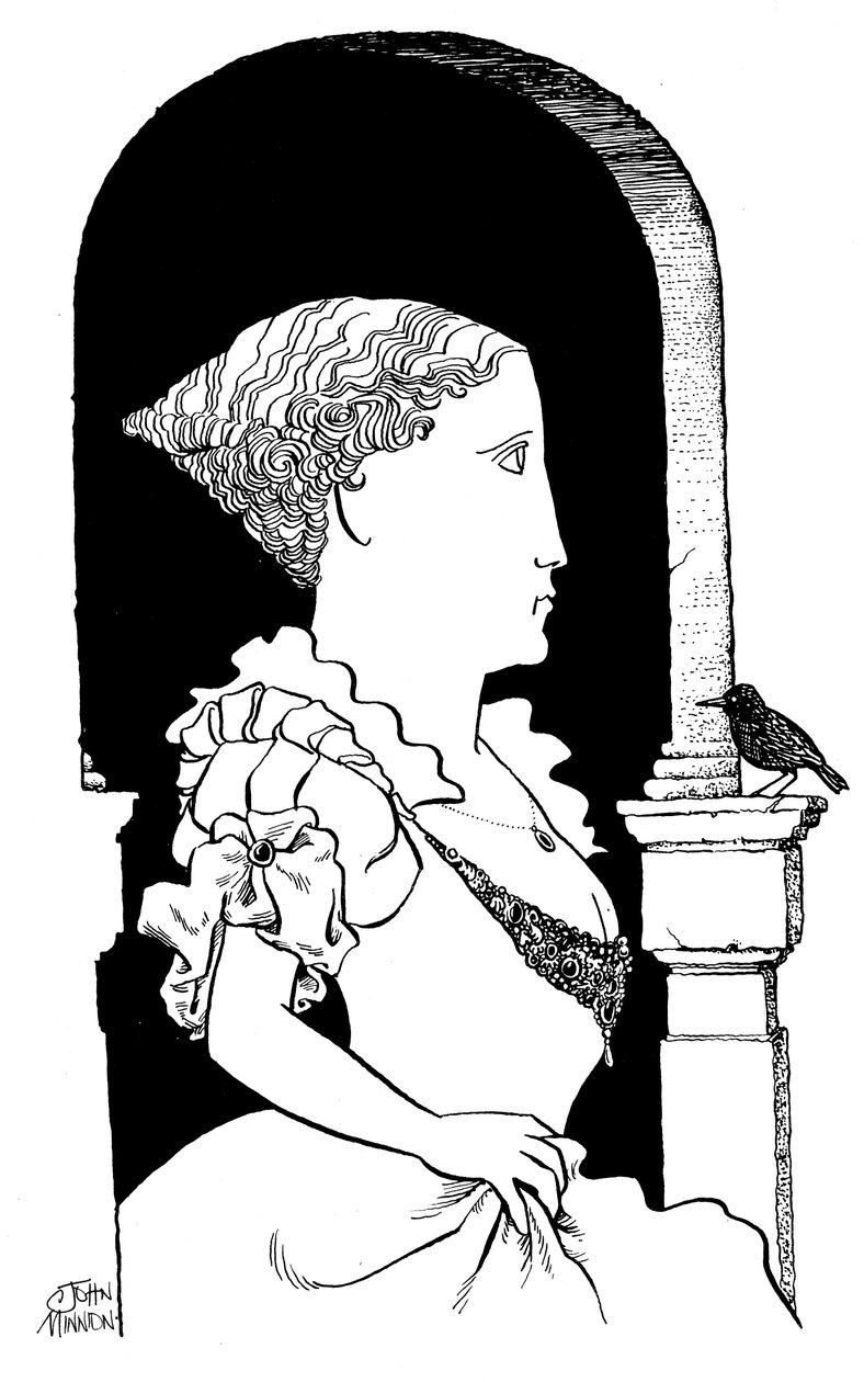 Francesca Caccini - caricatura della cantante e compositrice fiorentina da John Minnion