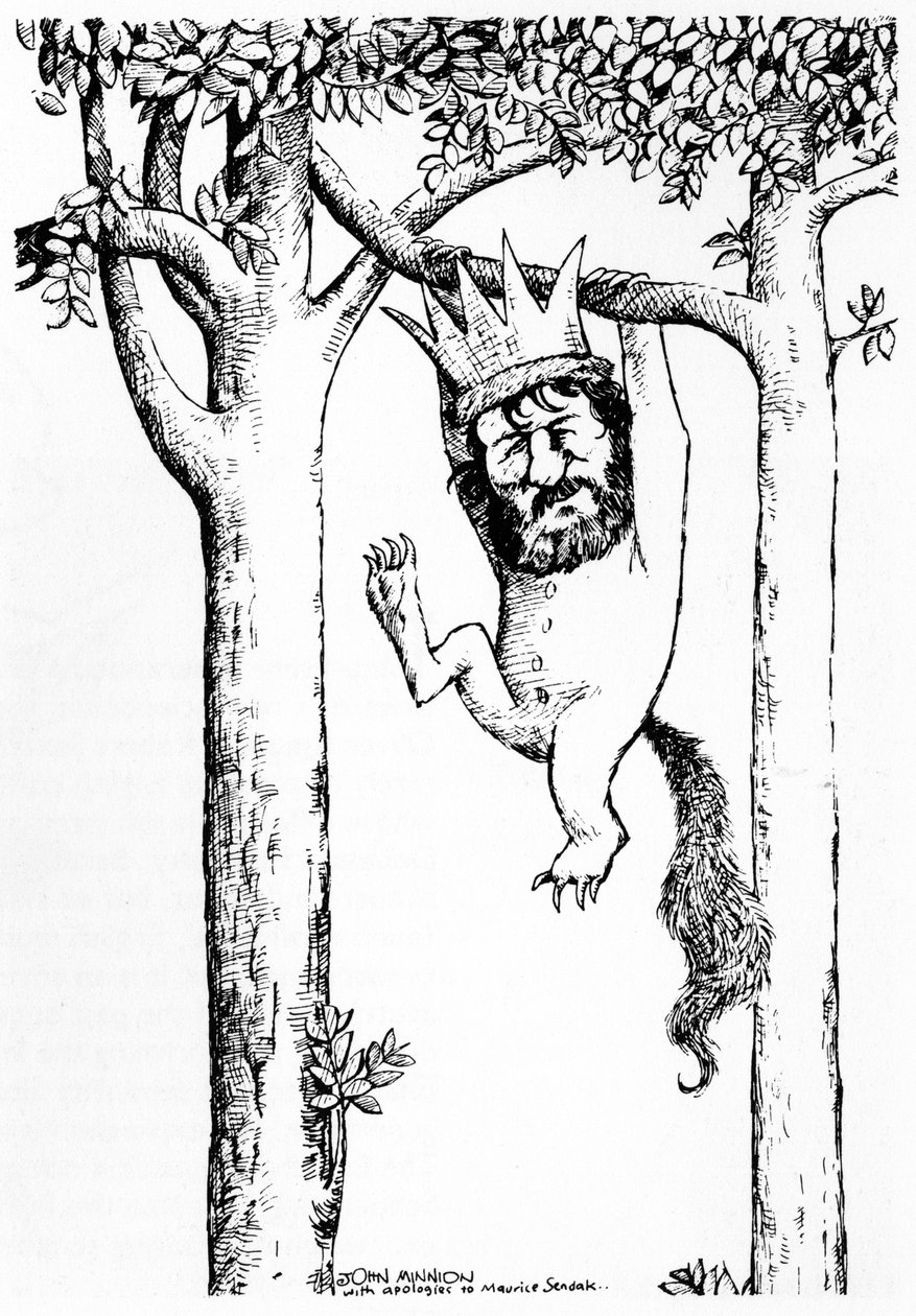 Oliver Knussen - caricatura appesa ad un albero con corona - compositore e direttore d