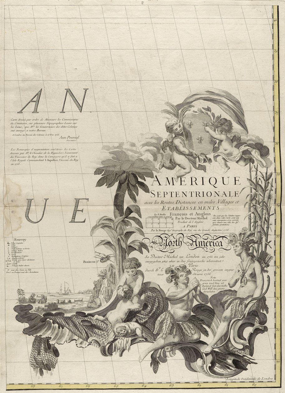 Mappa dei domini britannici e francesi in America, 1756 da John Mitchell
