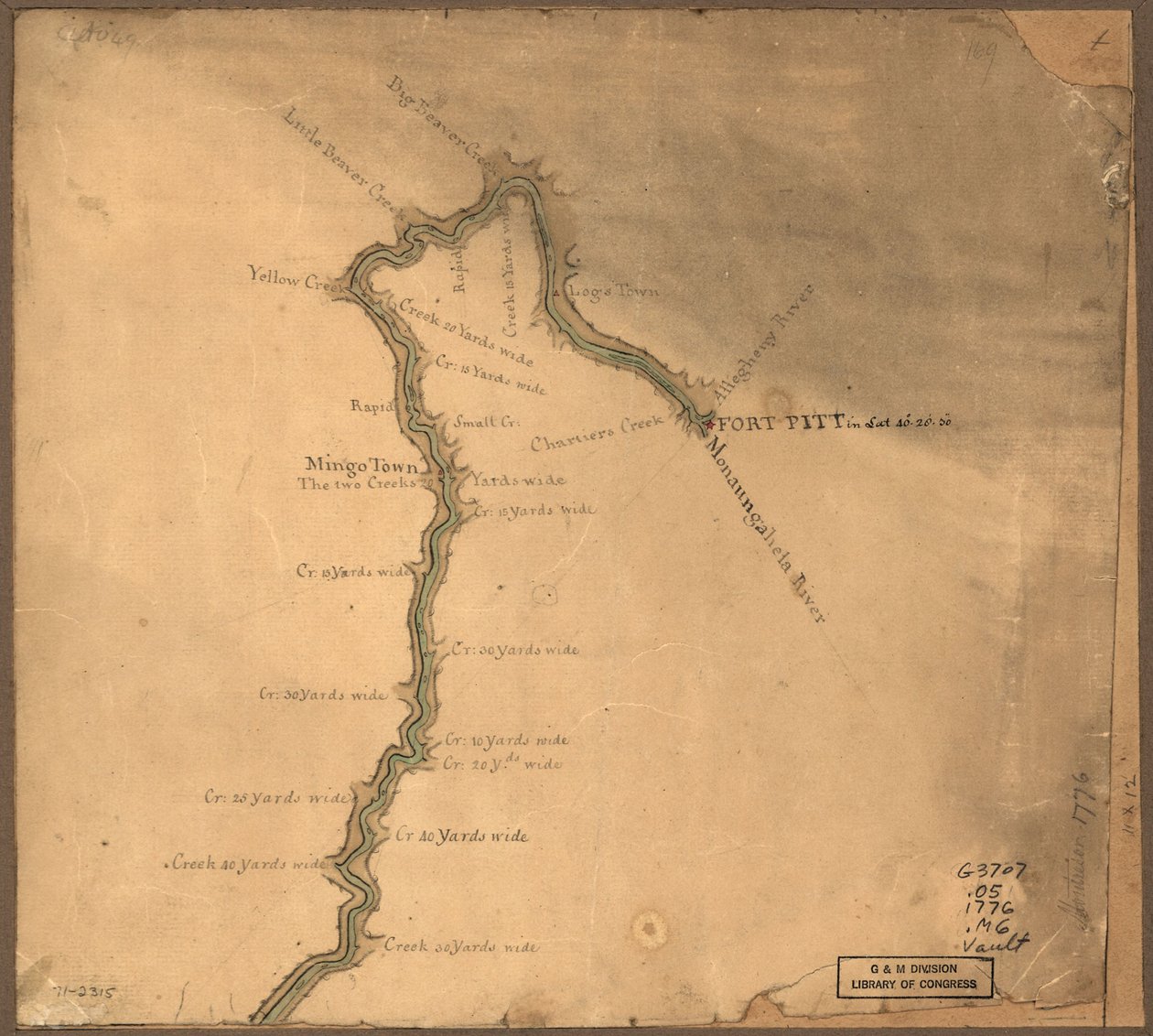 (Mappa del fiume Ohio da Fort Pitt. LOC gm71002315 da John Montresor