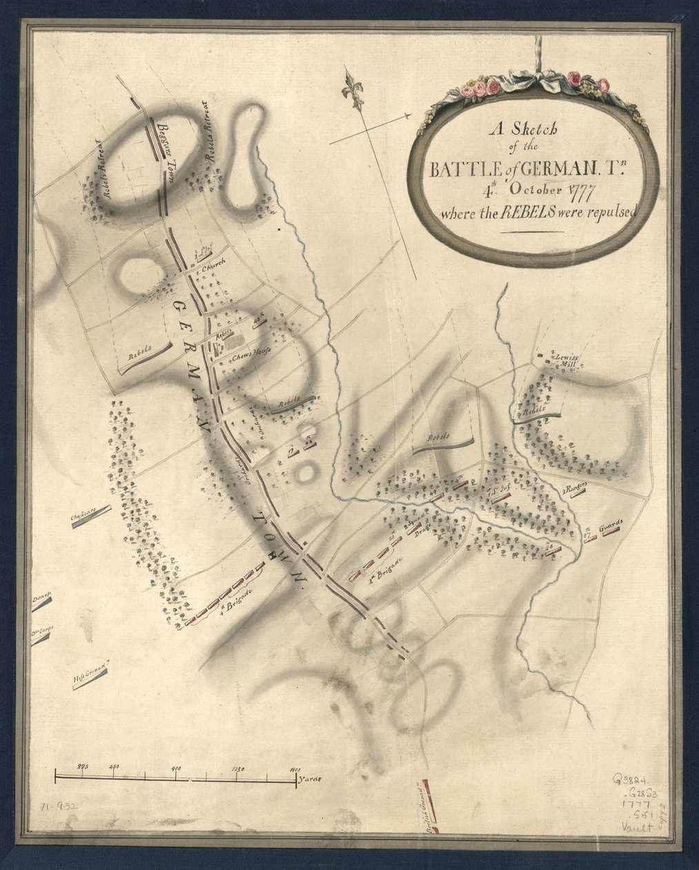 Uno schizzo della battaglia di German. Tn., 4 ottobre 1777. Ottobre 1777, dove i ribelli furono respinti. LOC gm71000932 da John Montresor