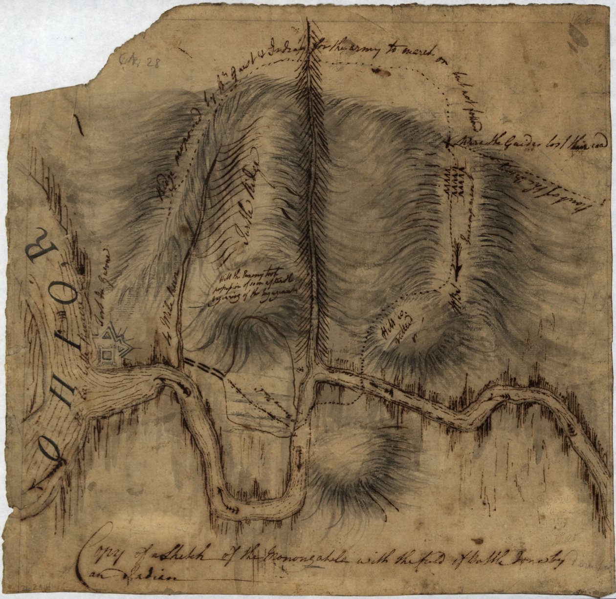 Copia di uno schizzo del Monongahela, con il campo di battaglia, LOC gm71002314 da John Montresor
