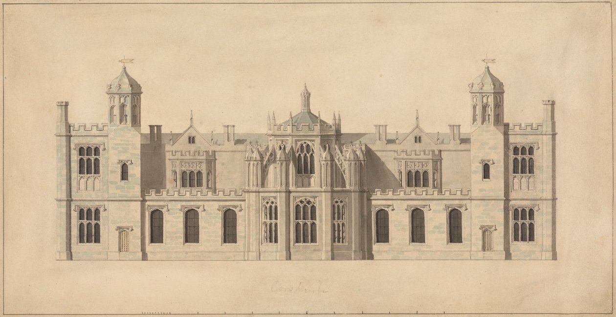 Corsham Court, Wiltshire: Elevazione del Fronte Nord da John Nash